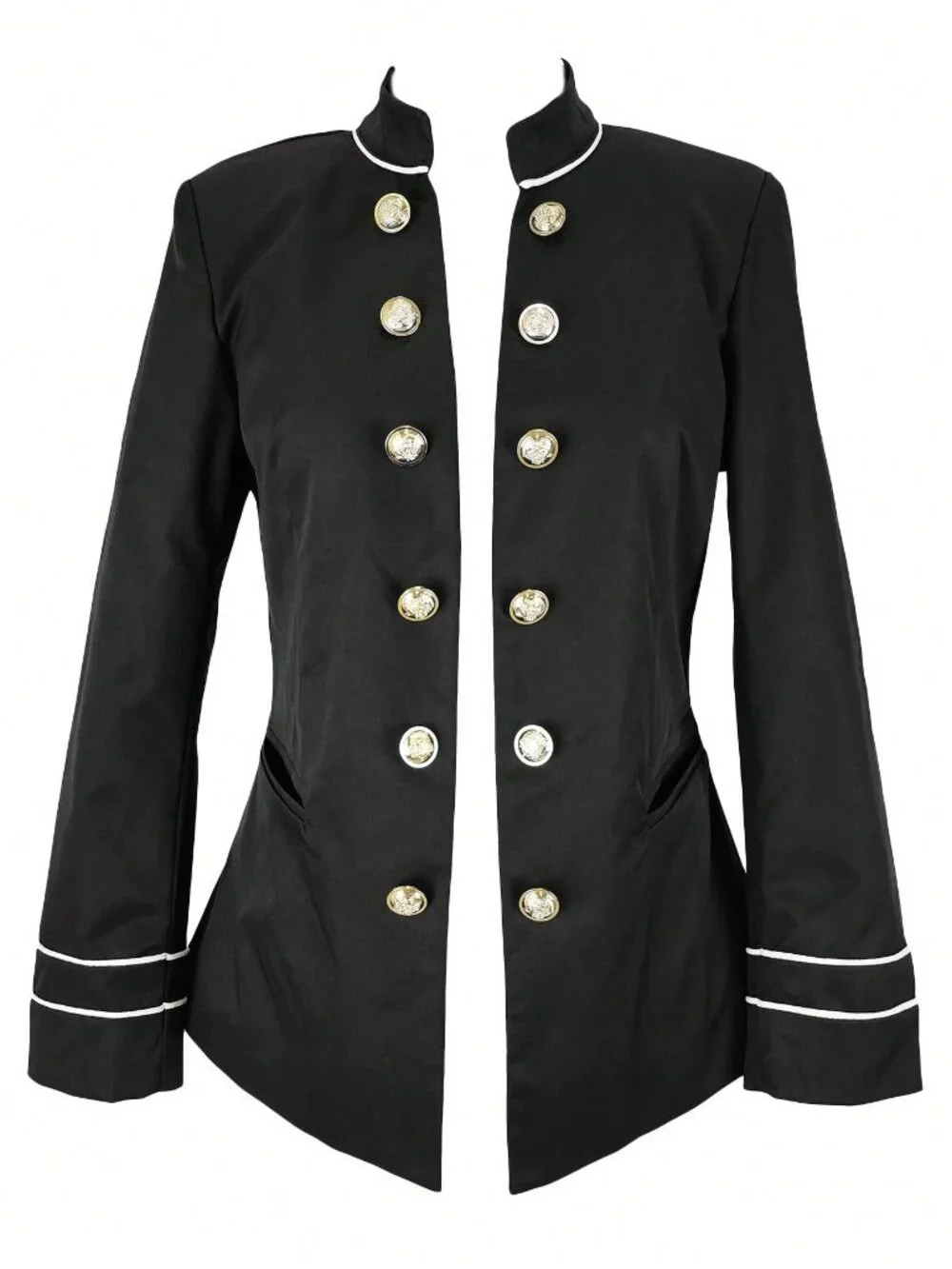 Black Elegant Women's Front-Buttoned Double-Breasted Slim-Fit Blazer - Picture 4 of 6